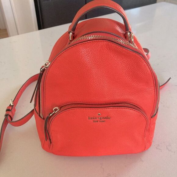 Kate Spade New York Jackson Backpack Coral Orange Pink Leather Mini Day Bag - Picture 2 of 11